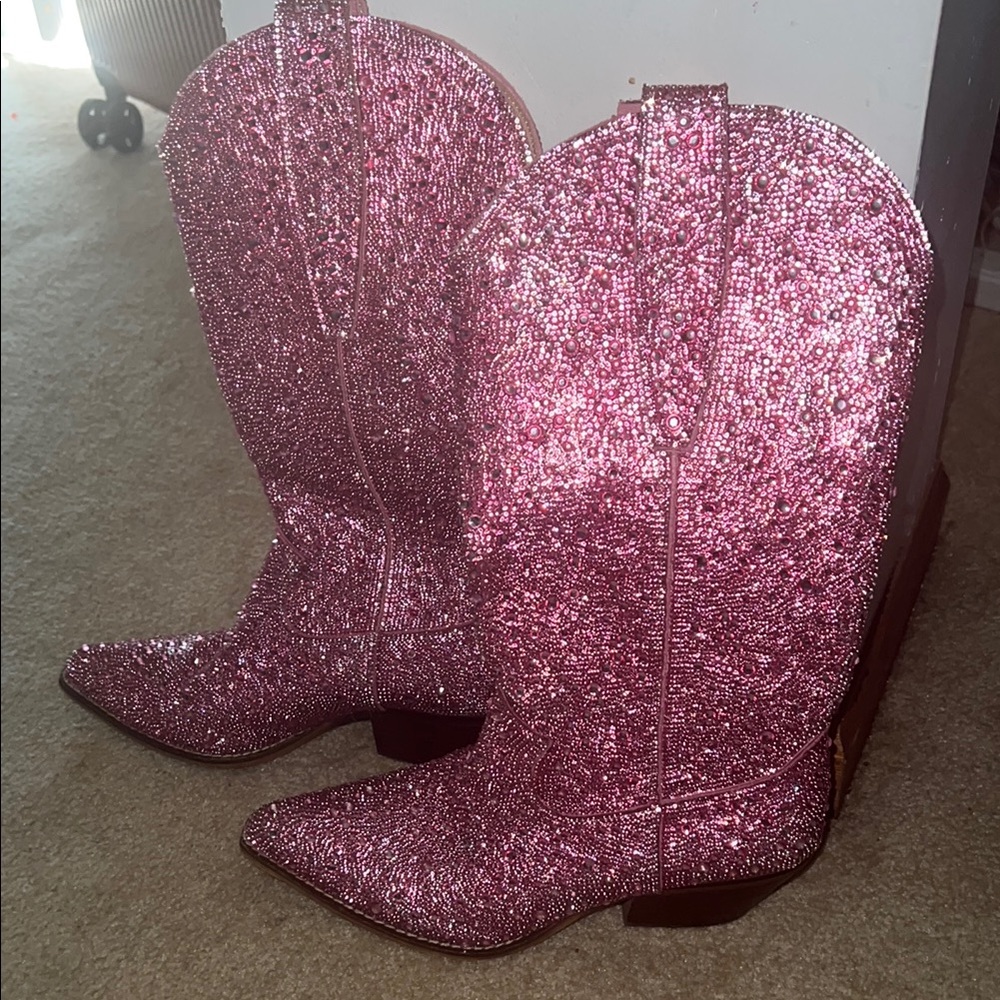 Sparkling Pink Heeled Boots